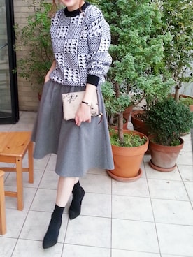 「L'ATELIER FENETRE（ラトリエ フネートル）のhound's tooth P/O（トップス、ブルー系）」を使った、yokomoriさん（レディース・156cm）の秋コーディネート