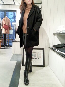 「Sessun（セッスン）のチェスターコート（チェスターコート、グレー系）」を使った、yokomoriさん（レディース・156cm）の秋コーディネート