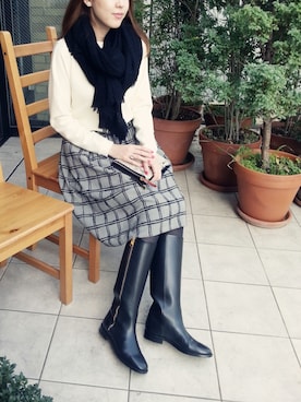 「L'ATELIER FENETRE（ラトリエ フネートル）のショルダータックプルオーバー（トップス、ホワイト系）」を使った、yokomoriさん（レディース・156cm）の秋コーディネート