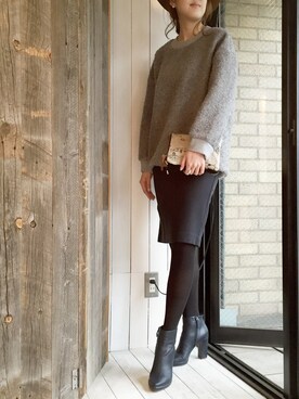 「L'ATELIER FENETRE（ラトリエ フネートル）のmokemoke P/O（ニット/セーター、ブラック系）」を使った、yokomoriさん（レディース・156cm）の秋コーディネート