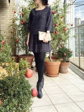 「TELAのチェックブラウス（シャツ/ブラウス、その他）」を使った、yokomoriさん（レディース・156cm）の冬コーディネート