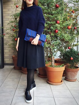 「L'ATELIER FENETRE（ラトリエ フネートル）のcube pattern P/O（トップス、ホワイト系）」を使った、yokomoriさん（レディース・156cm）の冬コーディネート