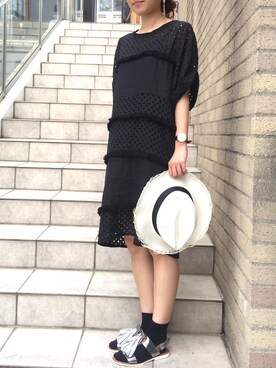 「TELA（テラ）のアイテム（ワンピース、ブラック系）」を使った、yokomoriさん（レディース・156cm）の夏コーディネート