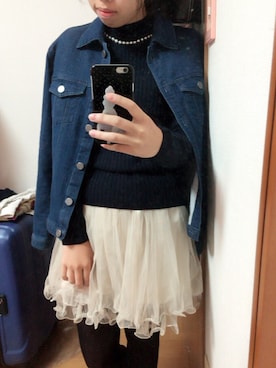 「merry jenny（メリージェニー）のアイテム（デニムジャケット）」を使った、momodora🐠さん（レディース・153cm）の秋コーディネート
