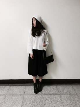 「school」｜「アイテム（帽子）」を使った、Lindaさん（レディース・168cm）の冬コーディネート