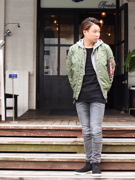 「Alpha Industries（アルファインダストリーズ）のアイテム（ミリタリージャケット）」を使った、Kenshiro Nakamuraさん（メンズ・164cm）の秋コーディネート