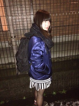 「Champion（チャンピオン）のアイテム（スタジャン）」を使った、Yu.さん（レディース・155cm）の冬コーディネート