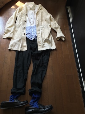 「青×白」｜「アイテム（その他アウター）」を使った、makotoさん（メンズ・178cm）の春コーディネート