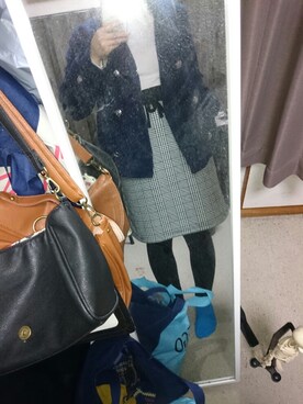「Honeys（ハニーズ）のアイテム（ピーコート）」を使った、凛子さん（レディース・155cm）の冬コーディネート