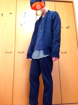 「真っ黒コーデ」｜「アイテム（ブルゾン）」を使った、シイタケ(受験生)さん（メンズ・166cm）の秋コーディネート