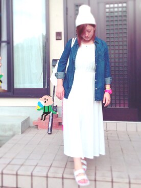 「ダンガリーシャツ」｜「アイテム（腕時計）」を使った、もっちーさん（レディース・153cm）の夏コーディネート