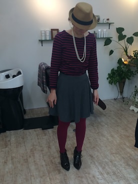 「ハットコーデ」｜秋谷 幸代さん（レディース・165cm）の冬コーディネート