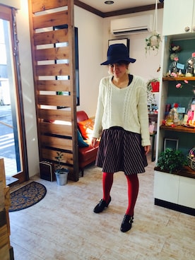 「no brand（ノーブランド）のアイテム（ハット）」を使った、秋谷 幸代さん（レディース・165cm）の冬コーディネート