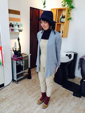 「no brand（ノーブランド）のアイテム（ハット）」を使った、秋谷 幸代さん（レディース・165cm）の冬コーディネート