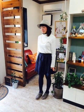 「no brand（ノーブランド）のアイテム（ハット）」を使った、秋谷 幸代さん（レディース・165cm）の冬コーディネート