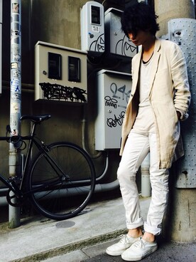 「SRIVER」｜「アイテム（その他アウター）」を使った、藤木亮介さん（メンズ・174cm）の春コーディネート