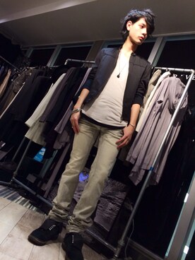「SRIVER」｜「アイテム（ブルゾン）」を使った、藤木亮介さん（メンズ・174cm）の春コーディネート