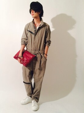 「SRIVER」｜「アイテム（オールインワン・サロペット）」を使った、藤木亮介さん（メンズ・174cm）の春コーディネート