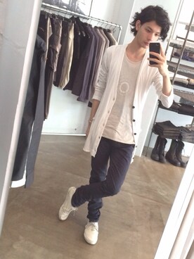 「SRIVER」｜「アイテム（カーディガン/ボレロ）」を使った、藤木亮介さん（メンズ・174cm）の春コーディネート