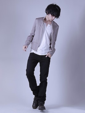 「SRIVER」｜「アイテム（ブルゾン）」を使った、藤木亮介さん（メンズ・174cm）の夏コーディネート