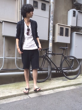 「SRIVER」｜「アイテム（アクセサリー）」を使った、藤木亮介さん（メンズ・174cm）の夏コーディネート
