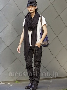 「SRIVER」｜「アイテム（キャップ）」を使った、藤木亮介さん（メンズ・174cm）の夏コーディネート