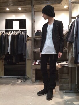 「SRIVER」｜「アイテム（デニムパンツ）」を使った、藤木亮介さん（メンズ・174cm）の冬コーディネート