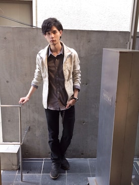 「SRIVER」｜「アイテム（ブルゾン）」を使った、藤木亮介さん（メンズ・174cm）の春コーディネート