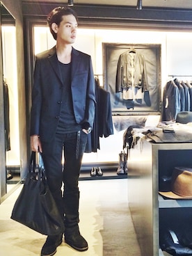 「SRIVER」｜「アイテム（Tシャツ/カットソー）」を使った、藤木亮介さん（メンズ・174cm）の秋コーディネート