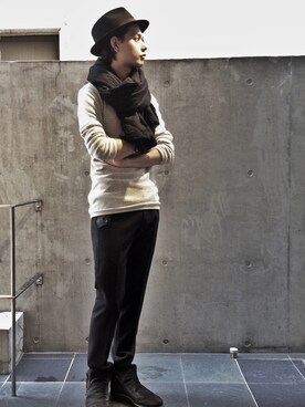 「SRIVER」｜「アイテム（帽子）」を使った、藤木亮介さん（メンズ・174cm）の秋コーディネート