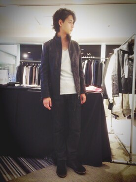 「SRIVER」｜「アイテム（Tシャツ/カットソー）」を使った、藤木亮介さん（メンズ・174cm）の秋コーディネート