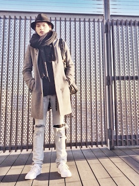 「SRIVER」｜「アイテム（ジャケット/アウター）」を使った、藤木亮介さん（メンズ・174cm）の冬コーディネート