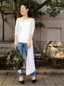 「ロングカーディガン」｜Jines _Officialさん（レディース・156cm）の夏コーディネート