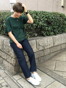 「Jines（ジネス）のアイテム（パンツ）」を使った、Jines _Officialさん（レディース・164cm）の夏コーディネート