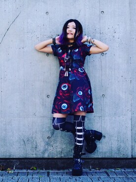 「KILL STAR（キルスター）のアイテム（ワンピース/ドレス）」を使った、んれこさん（レディース・153cm）の夏コーディネート
