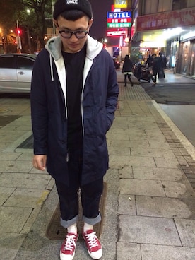 「MUJI」｜「アイテム（カバーオール）」を使った、Rayさん（メンズ・163cm）の冬コーディネート