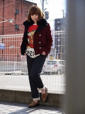 「アイテム（テーラードジャケット、レッド系）」を使った、CROMAGNONさん（レディース・160cm）の冬コーディネート