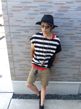 「COMME CA DU MODE（コムサデモード）のアイテム（帽子）」を使った、Yuta Takebayashiさん（メンズ・168cm）の夏コーディネート
