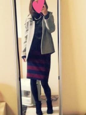 「ボーダースカート」｜「アイテム（ピーコート）」を使った、ちーさん（レディース・166cm）の冬コーディネート