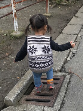 「こども ビームス（コドモビームス）のアイテム（ベスト）」を使った、fumiさん（キッズ・100cm）の秋コーディネート