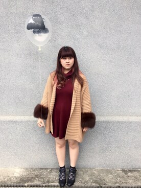 「二ットワンピース」｜Mokaさん（レディース・156cm）の冬コーディネート