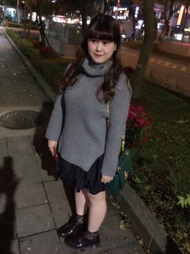 「二ットワンピース」｜Mokaさん（レディース・156cm）の冬コーディネート
