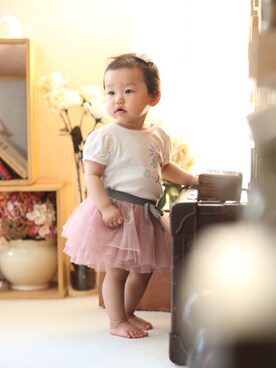 「babyGAP（babyGAP）のアイテム（Tシャツ/カットソー、ホワイト系）」を使った、るみゅさん（キッズ）の夏コーディネート