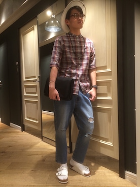 「バンドカラー」｜石金弘也さん（メンズ・176cm）の夏コーディネート