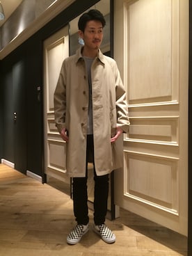 「RAGEBLUE（レイジブルー）のアイテム（ステンカラーコート）」を使った、石金弘也さん（メンズ・176cm）の冬コーディネート