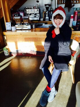 「red」｜「アイテム（ダウンジャケット/コート）」を使った、sunnn__yさん（レディース・163cm）の冬コーディネート