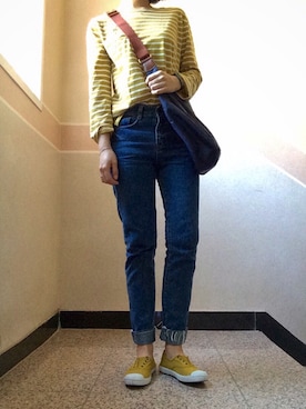 「yellow」｜「アイテム（メッセンジャーバッグ）」を使った、sunnn__yさん（レディース・163cm）の秋コーディネート