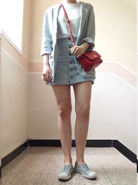 「blue」｜「アイテム（スタジャン）」を使った、sunnn__yさん（レディース・163cm）の秋コーディネート