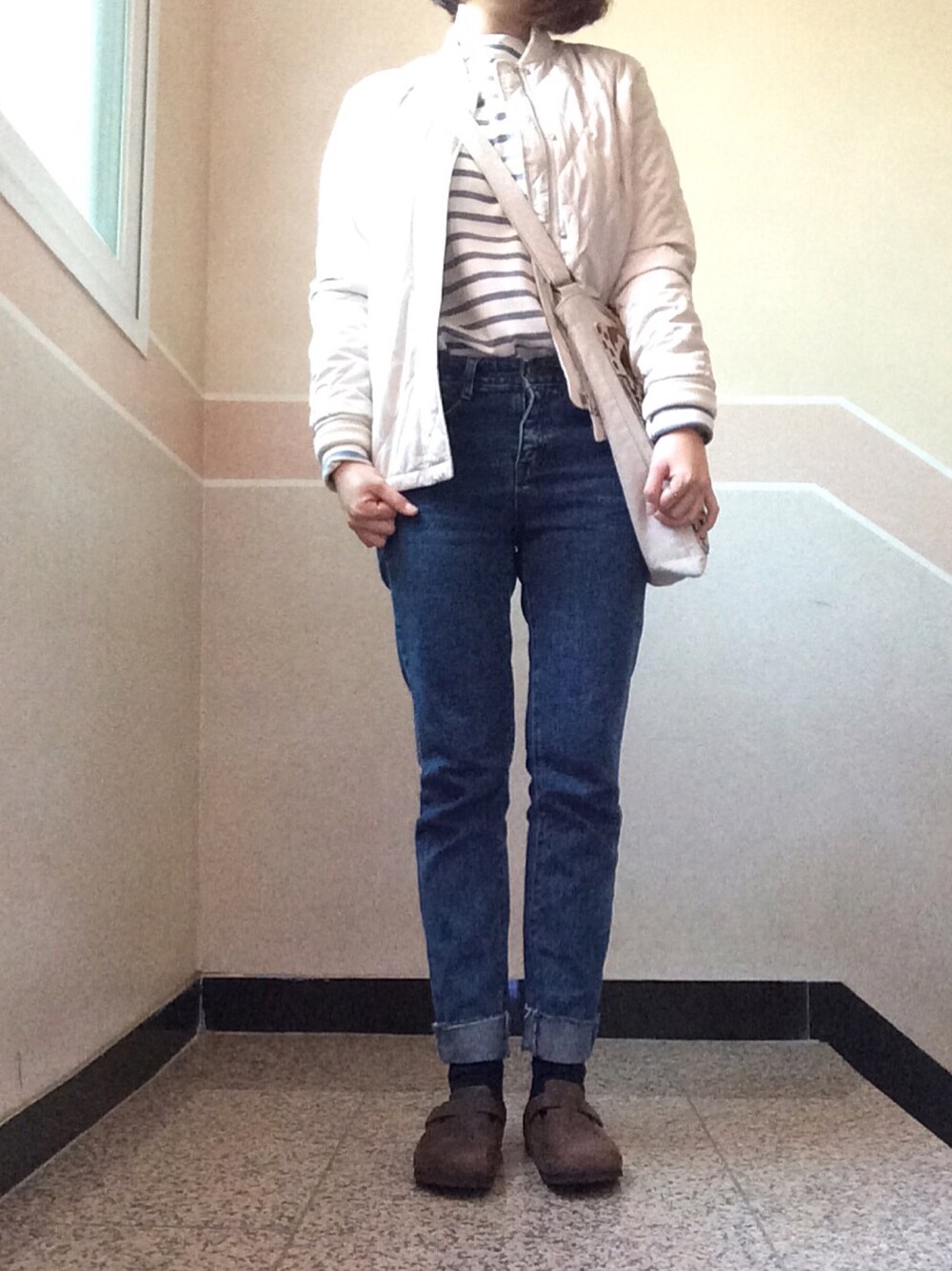 「daily look、dailylook、ootd、birkenstock、MUJI、80s」｜「BIRKENSTOCKのアイテム（その他シューズ、ブラウン系）」を使った、sunnn__yさん（レディース・163cm）の秋コーディネートの1枚目の写真