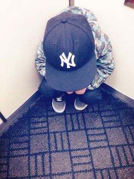 「アイテム（ナイロンジャケット、グリーン系）」を使った、Sowautaさん（キッズ・120cm）の冬コーディネート